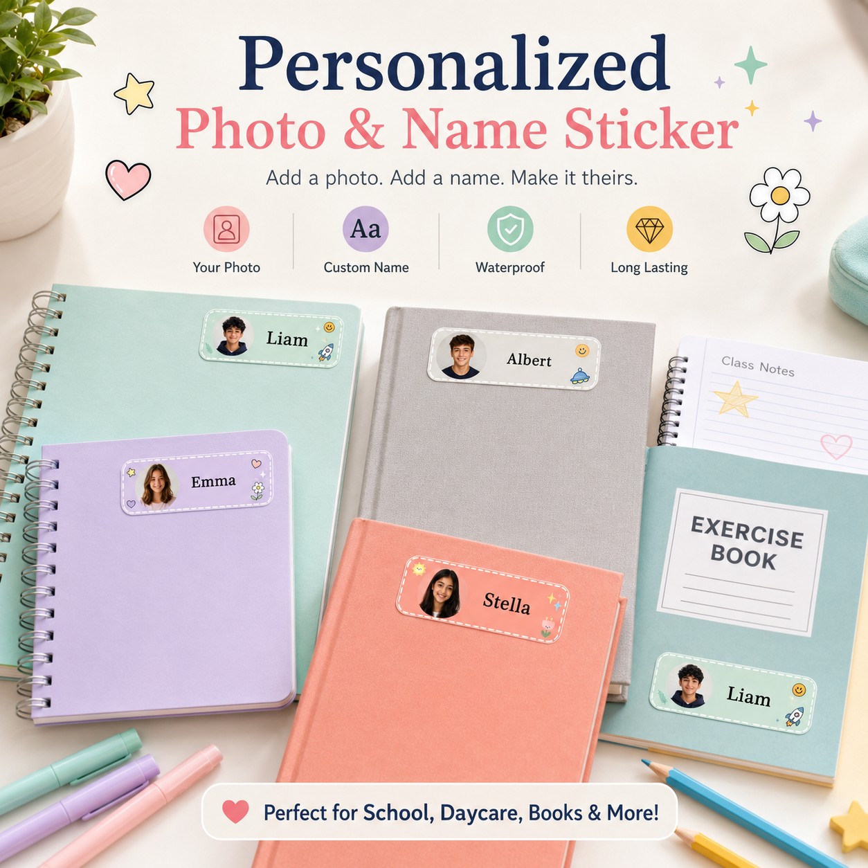 Custom Photo Book - Персонализированные наклейки с именем и фотографией,