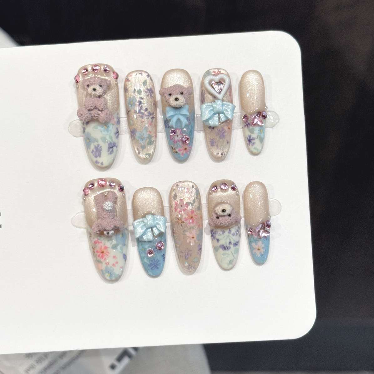 Pressed Flower Art - 10 шт. овальных накладных ногтей ручной