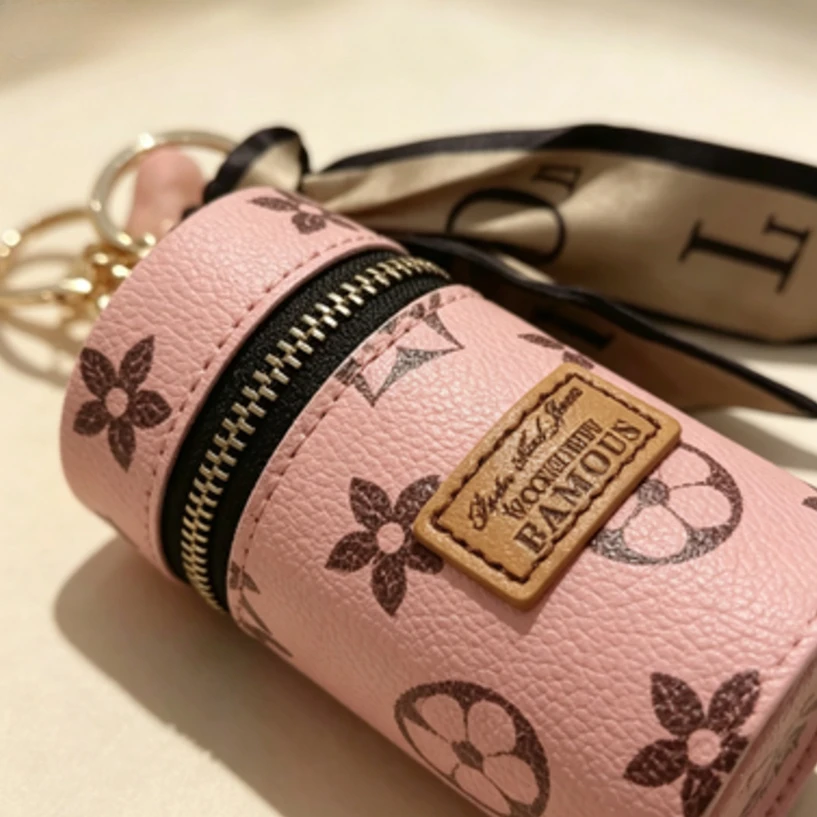 Розовый цилиндрический мини-че – обзор и цена Monogram Keychain Leather